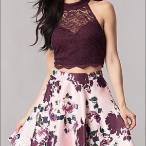 Short Raisin Purple Two Piece Floral Dress